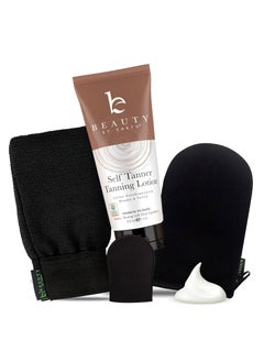 Beauty by Earth Tanning Lotion Self Tanner Kit - USA Made with Organic & Natural Ingredients, Self Tanning Lotion & Application Kit, Non Toxic Gradual Tan Lotion, Sunless Tanning Lotion for Fake Tan for Women & Men  - Image 1
