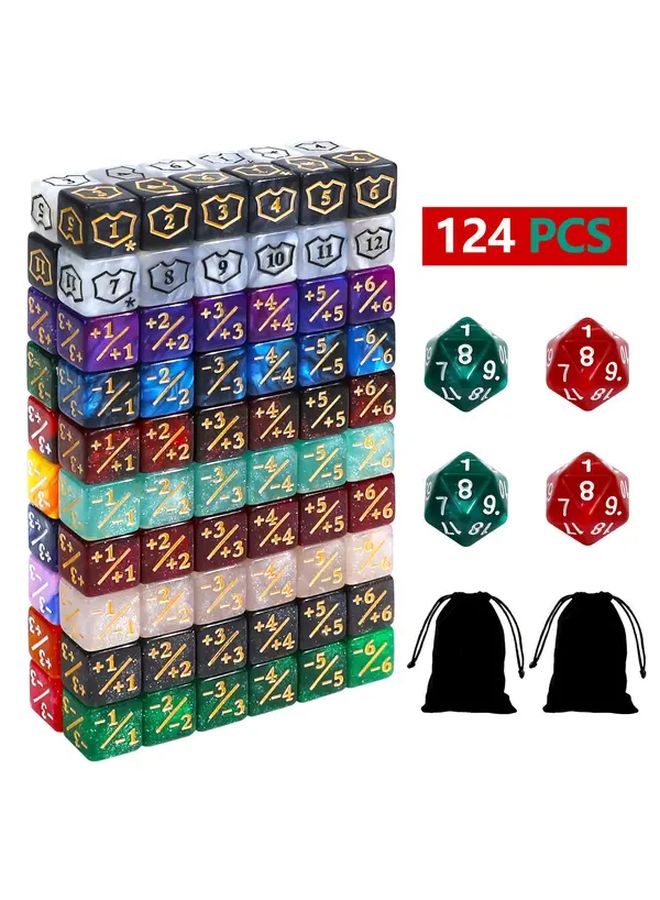 124 قطعة من مجموعة نرد ماجيك ذا غاذرين، 16 لونًا، نرد D4 وD20 لعبة عدادات الحياة، وعلامات دروع - Image 3