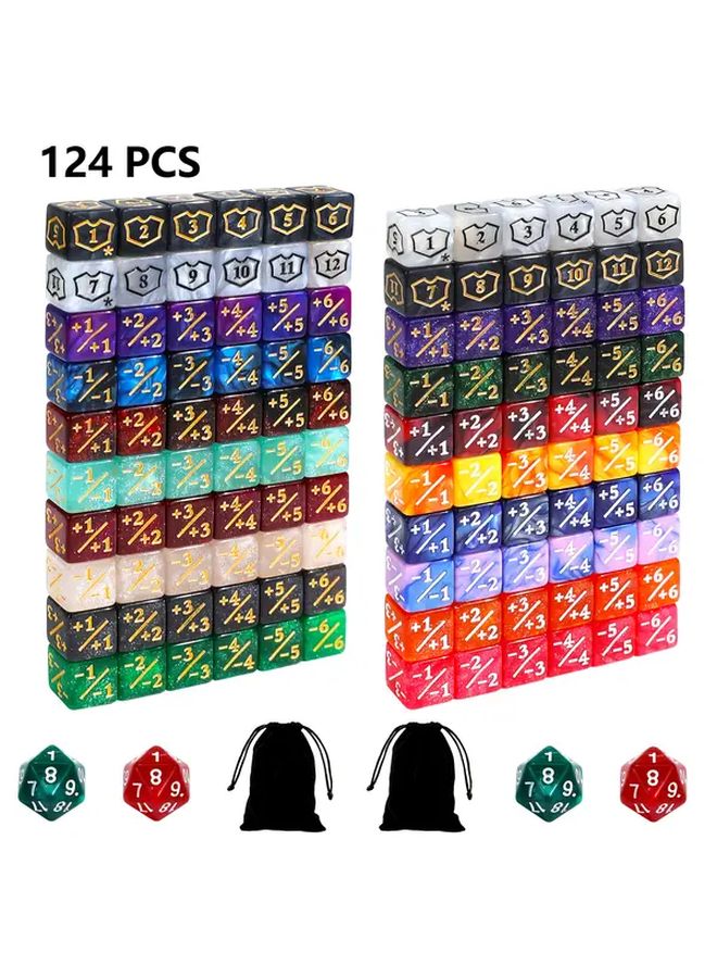 124 قطعة من مجموعة نرد ماجيك ذا غاذرين، 16 لونًا، نرد D4 وD20 لعبة عدادات الحياة، وعلامات دروع - Image 1