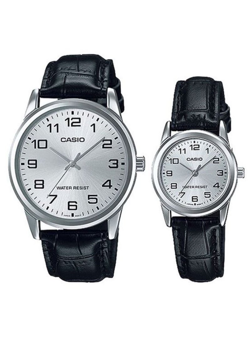CASIO مجموعة ساعة كاسيو التناظرية بسوار جلد أسود MTP/LTP-V001L-7B - Image 1