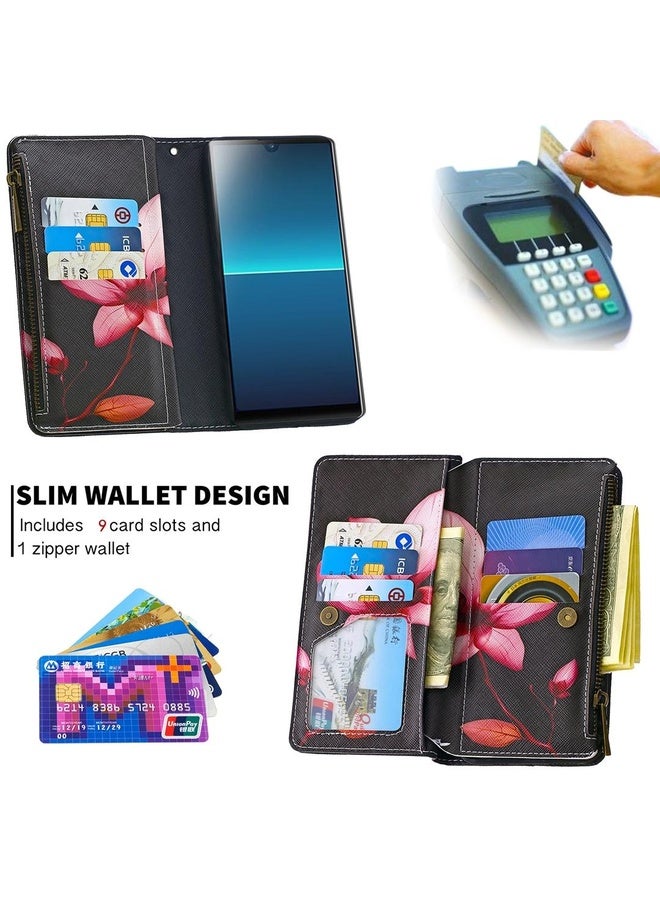 HuHa For Sony Xperia L4 Colored Drawing Pattern Zipper Horizontal Flip Leather Case with Holder & Card Slots & Wallet(Lotus)  - Image 5