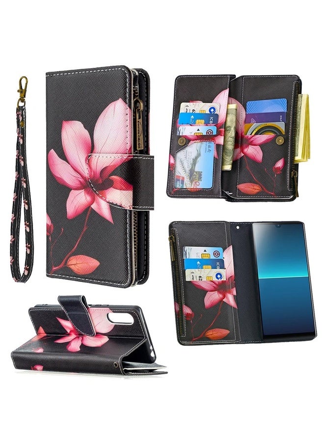 HuHa For Sony Xperia L4 Colored Drawing Pattern Zipper Horizontal Flip Leather Case with Holder & Card Slots & Wallet(Lotus)  - Image 1
