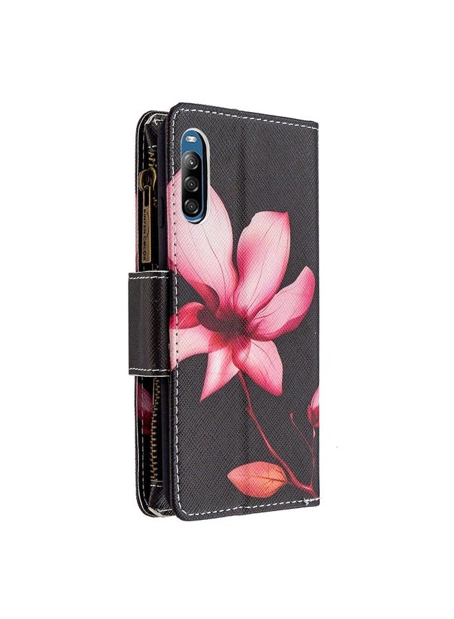 HuHa For Sony Xperia L4 Colored Drawing Pattern Zipper Horizontal Flip Leather Case with Holder & Card Slots & Wallet(Lotus)  - Image 3
