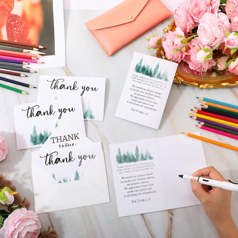 Fumete 50 Set Funeral Thank You Cards with Envelopes and Stickers Thank You Sympathy Cards with Meaningful Message Bereavement for Funeral Family Loved Ones Celebration of Life(Tree) - Image 3