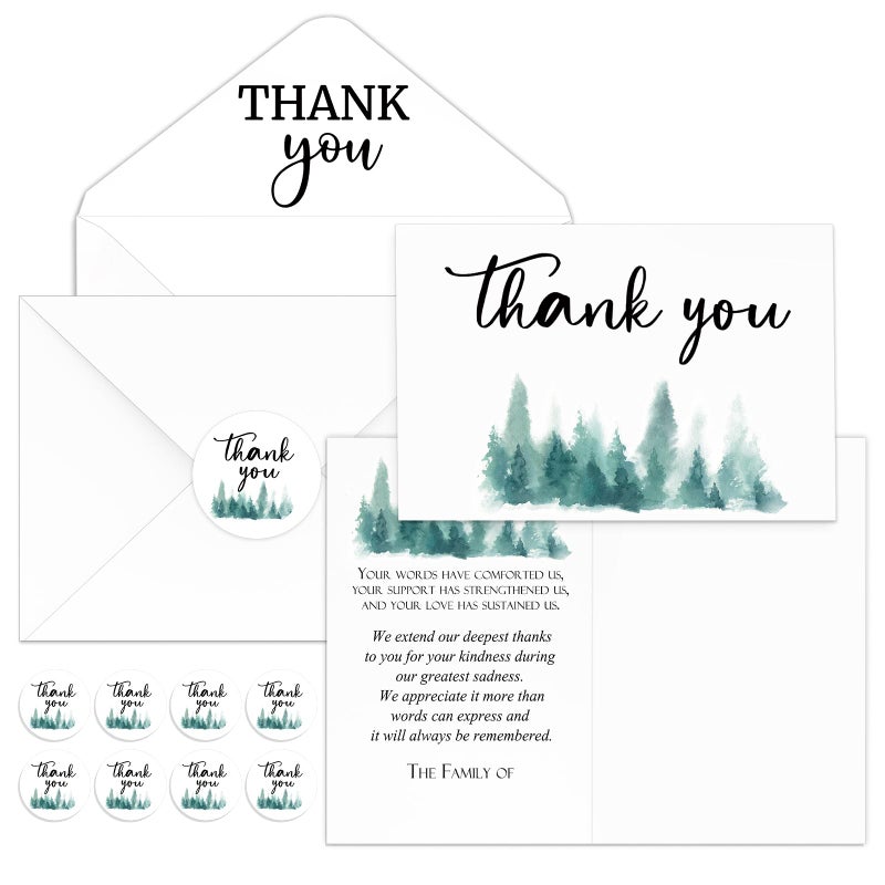 Fumete 50 Set Funeral Thank You Cards with Envelopes and Stickers Thank You Sympathy Cards with Meaningful Message Bereavement for Funeral Family Loved Ones Celebration of Life(Tree) - Image 1