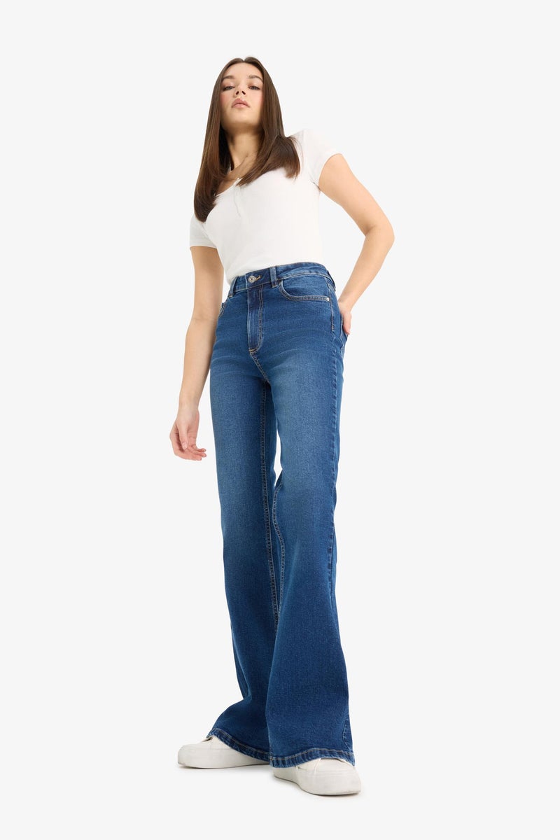 DeFacto Blue Woman Regular Hem Jean Trousers Casual - Image 3