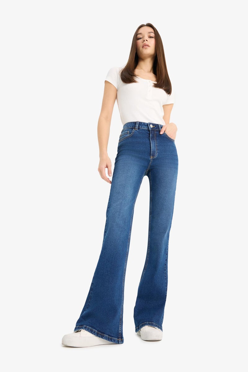 DeFacto Blue Woman Regular Hem Jean Trousers Casual - Image 4