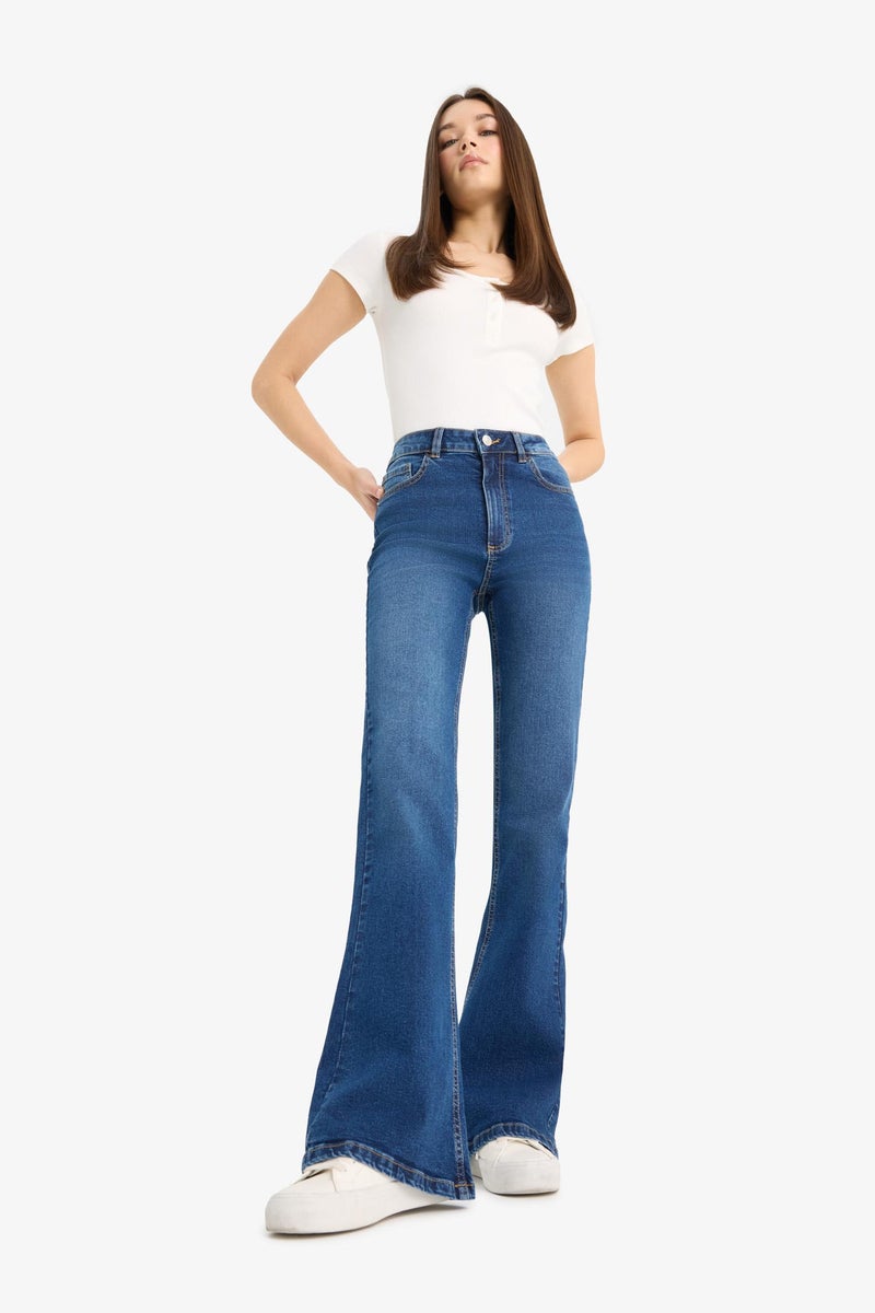 DeFacto Blue Woman Regular Hem Jean Trousers Casual - Image 1