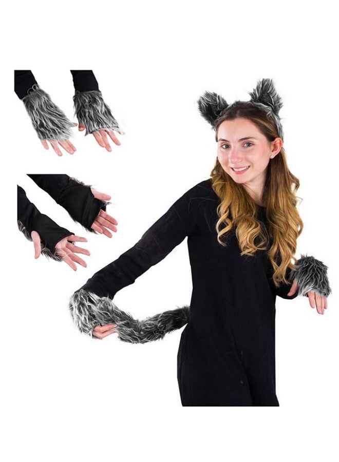 Cocide COCIDE 4Pcs Costume Accessory Set Ears Headband Tail Nose and Bow Tie Costume Accessories Set (Wolf) - Image 2