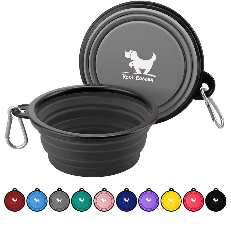 Rest-Eazzzy Collapsible Dog Bowls for Travel, 2-Pack Dog Portable Water Bowl for Dogs Cats Pet Foldable Feeding Watering Dish for Traveling Camping Walking with 2 Carabiners, BPA Free - Image 1