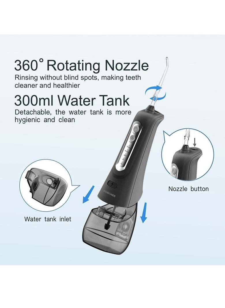 DOSCHER Portable Water Dental Flosser For Teeth Cleaning Dental Oral Irrigator With 4 Modes Scalable 4 Jet Nozzles IPX7 Water Resistance 300ML - Image 5