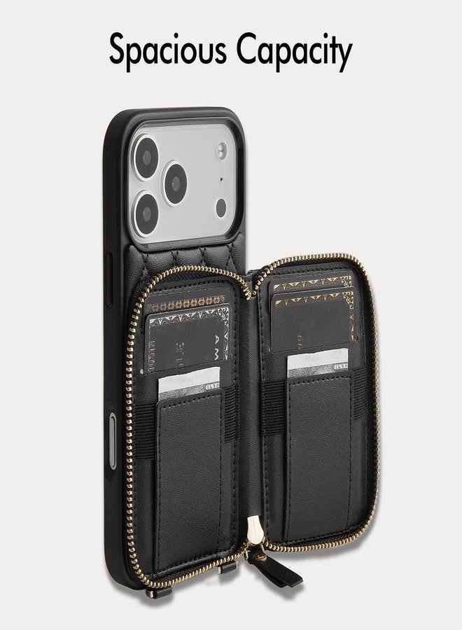 ZVE for iPhone 17 Pro Max Wallet Case for Women, Crossbody Purse with Wrist Strap Ring Holder Flip Cover 6.9 Inch-Black - Image 2