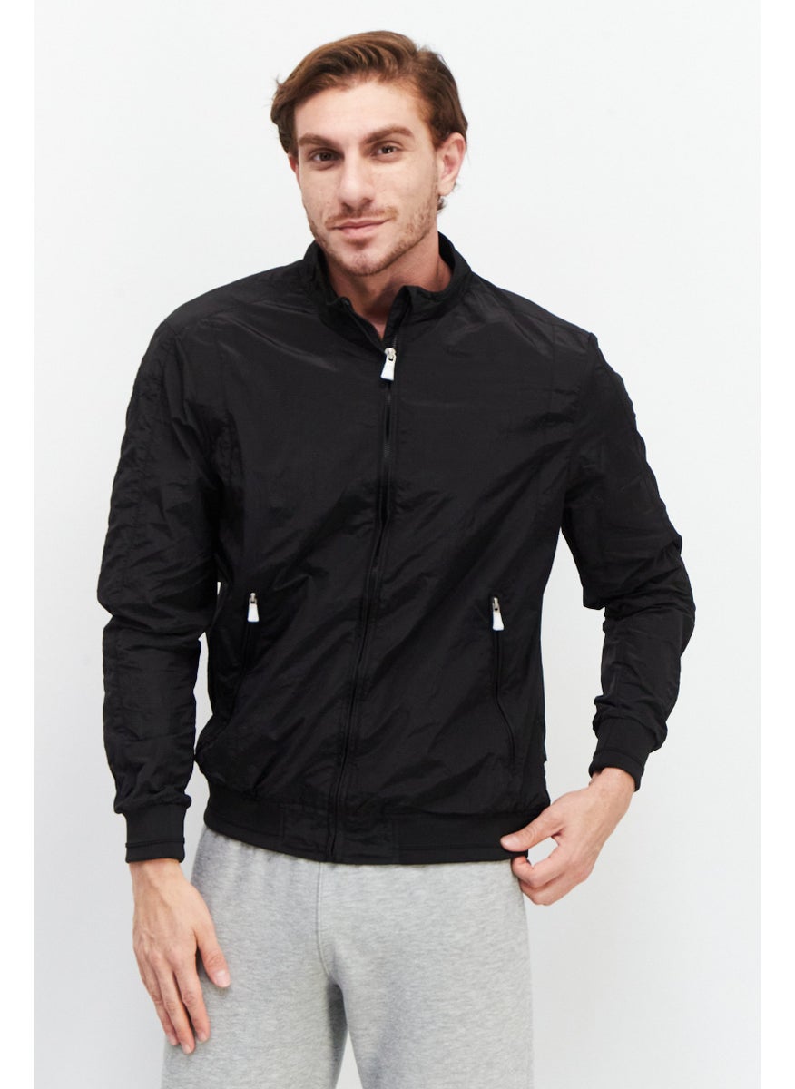 Sorbino Men Plain High Neck Windbreaker Jacket, Black  - Image 1