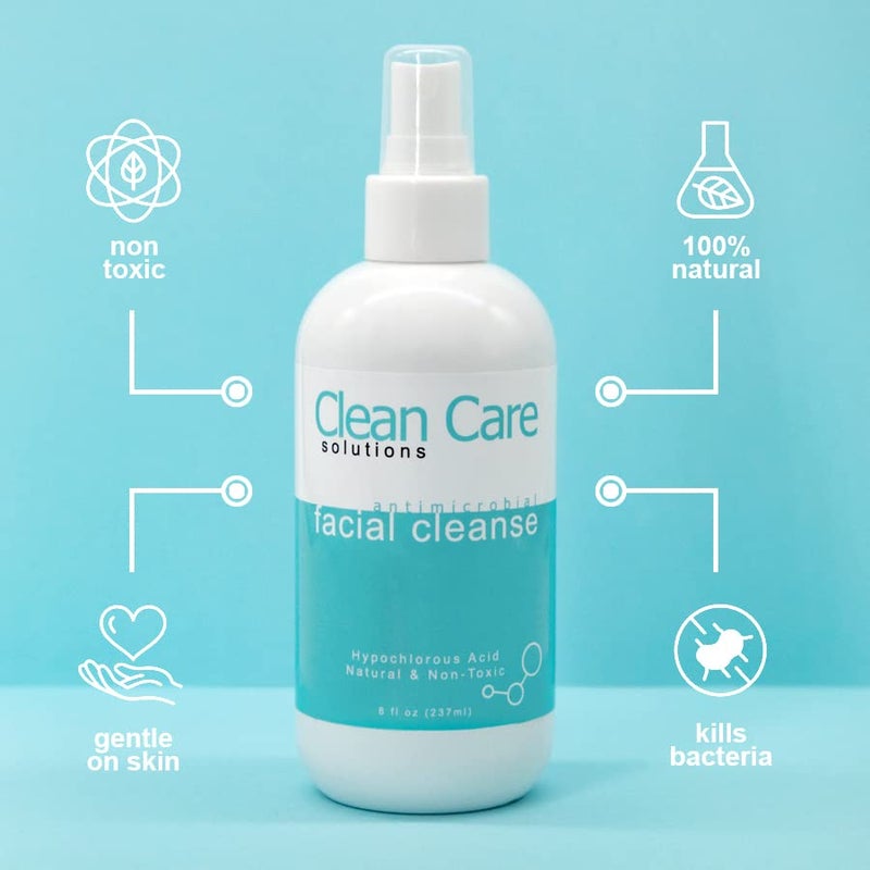 Clean Care Solutions Hypochlorous Acid Facial Cleanse Spray - Antibacterial Face Spray for Natural Acne Treatment - Refreshes, Soothes Irritation, Hydrates Skin - 8oz - Image 1