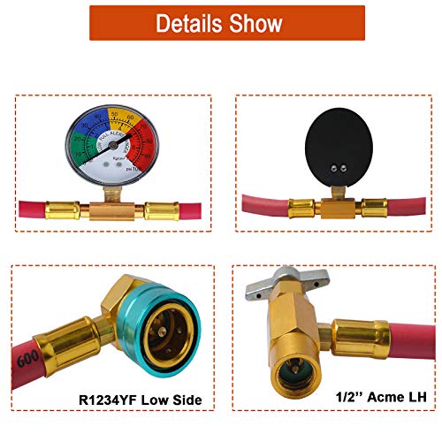 Ketofa R1234YF U-Charge Hose with Gauge Set, 1234yf Recharge Kit with 1/2 LH Can Opener Tap, R1234YF Low Side Quick Coupler Car AC Charging Pipe - Image 5