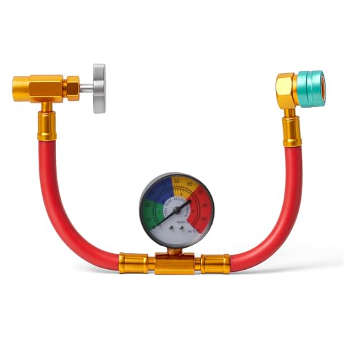 Ketofa R1234YF U-Charge Hose with Gauge Set, 1234yf Recharge Kit with 1/2 LH Can Opener Tap, R1234YF Low Side Quick Coupler Car AC Charging Pipe - Image 1