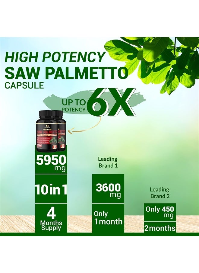 BMVINVOL - (2 Packs) Saw Palmetto Supplement 5950mg - Supports Prostate Health, Urinary Health, Hair Care - Enhanced with Tribulus Terrestris, Ashwagandha Root Extract - 4 Months Supply - Image 1