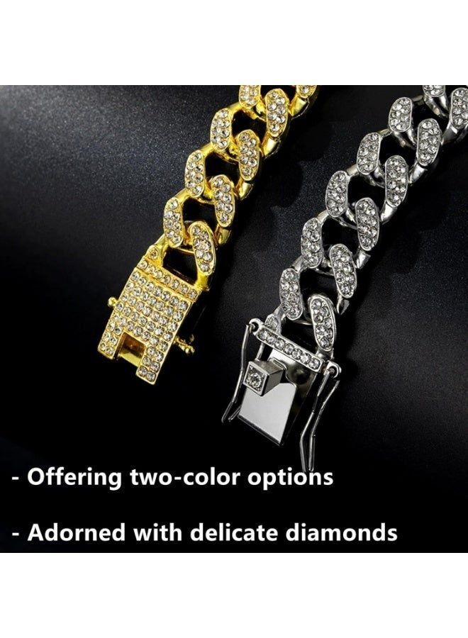Cat Chain Collar, 2 Pcs 8 inch Gold & Silver Diamond Cuban Link Collar with Secure Buckle, Pet Rhinestones Metal Chain Jewelry Accessories for Cats Kittens Dogs Puppies - Image 3