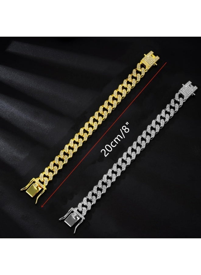 Cat Chain Collar, 2 Pcs 8 inch Gold & Silver Diamond Cuban Link Collar with Secure Buckle, Pet Rhinestones Metal Chain Jewelry Accessories for Cats Kittens Dogs Puppies - Image 2