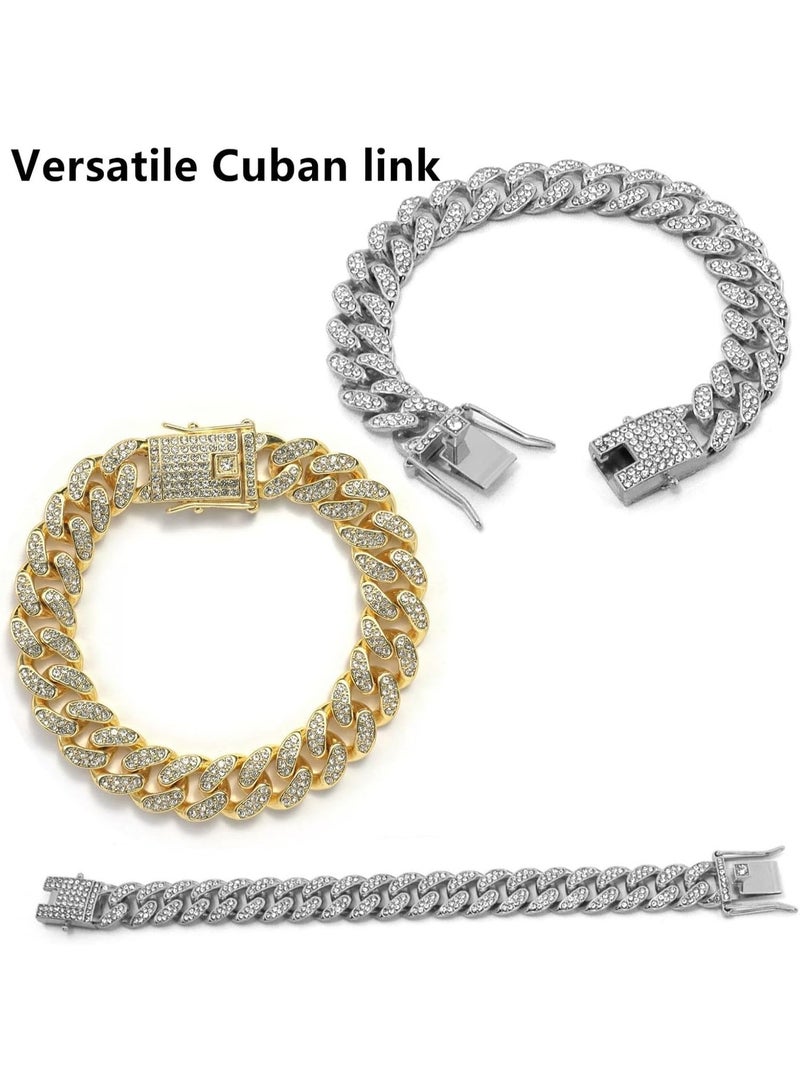 Cat Chain Collar, 2 Pcs 8 inch Gold & Silver Diamond Cuban Link Collar with Secure Buckle, Pet Rhinestones Metal Chain Jewelry Accessories for Cats Kittens Dogs Puppies - Image 5