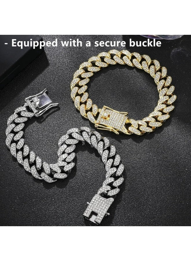 Cat Chain Collar, 2 Pcs 8 inch Gold & Silver Diamond Cuban Link Collar with Secure Buckle, Pet Rhinestones Metal Chain Jewelry Accessories for Cats Kittens Dogs Puppies - Image 4
