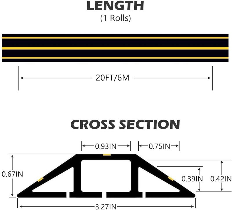 Papillon 20Ft Cord Covers for Wires on Floor, 3-Channel Floor Cord Cover with Anti-Slip Base & Yellow Warning Strips, Extension Cord Covers for Floor, Ideal for Home, Office, Outdoor Use - Image 2