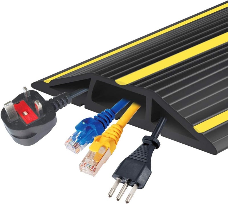 Papillon 20Ft Cord Covers for Wires on Floor, 3-Channel Floor Cord Cover with Anti-Slip Base & Yellow Warning Strips, Extension Cord Covers for Floor, Ideal for Home, Office, Outdoor Use - Image 1