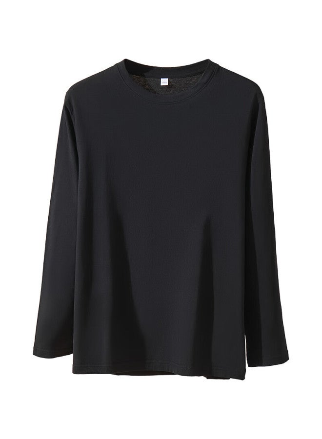 Your Sun Comfortable And Cool 100% Cotton Men's Round Neck Long Sleeve T-shirt Summer Black Undershirt Sweatshirt Inner Top - Image 4