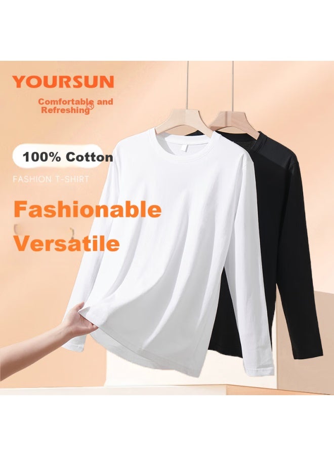 Your Sun Comfortable And Cool 100% Cotton Men's Round Neck Long Sleeve T-shirt Summer Black Undershirt Sweatshirt Inner Top - Image 1