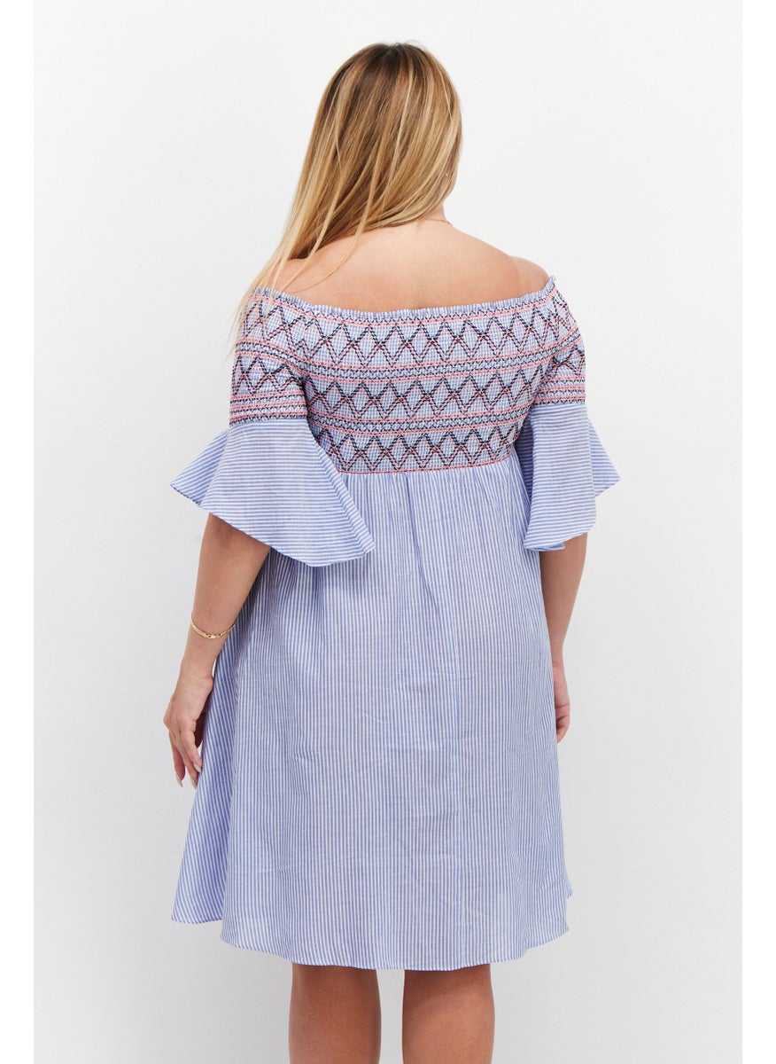 VERO MODA - Women Striped Mini Dress, Pewter Blue - Image 1