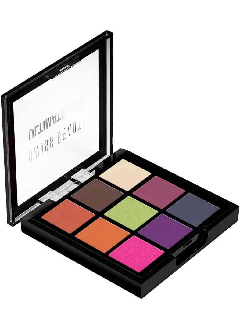سويس بيوتي Swiss Beauty Ultimate 9 Pigmented Colors Eyeshadow Palette Long Wearing And Easily Blendable Eye Makeup Palette Matte, Shimmery And Metallic Finish - Multicolor-08, 6G