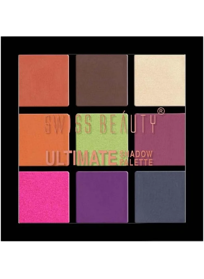 سويس بيوتي Swiss Beauty Ultimate 9 Pigmented Colors Eyeshadow Palette Long Wearing And Easily Blendable Eye Makeup Palette Matte, Shimmery And Metallic Finish - Multicolor-08, 6G