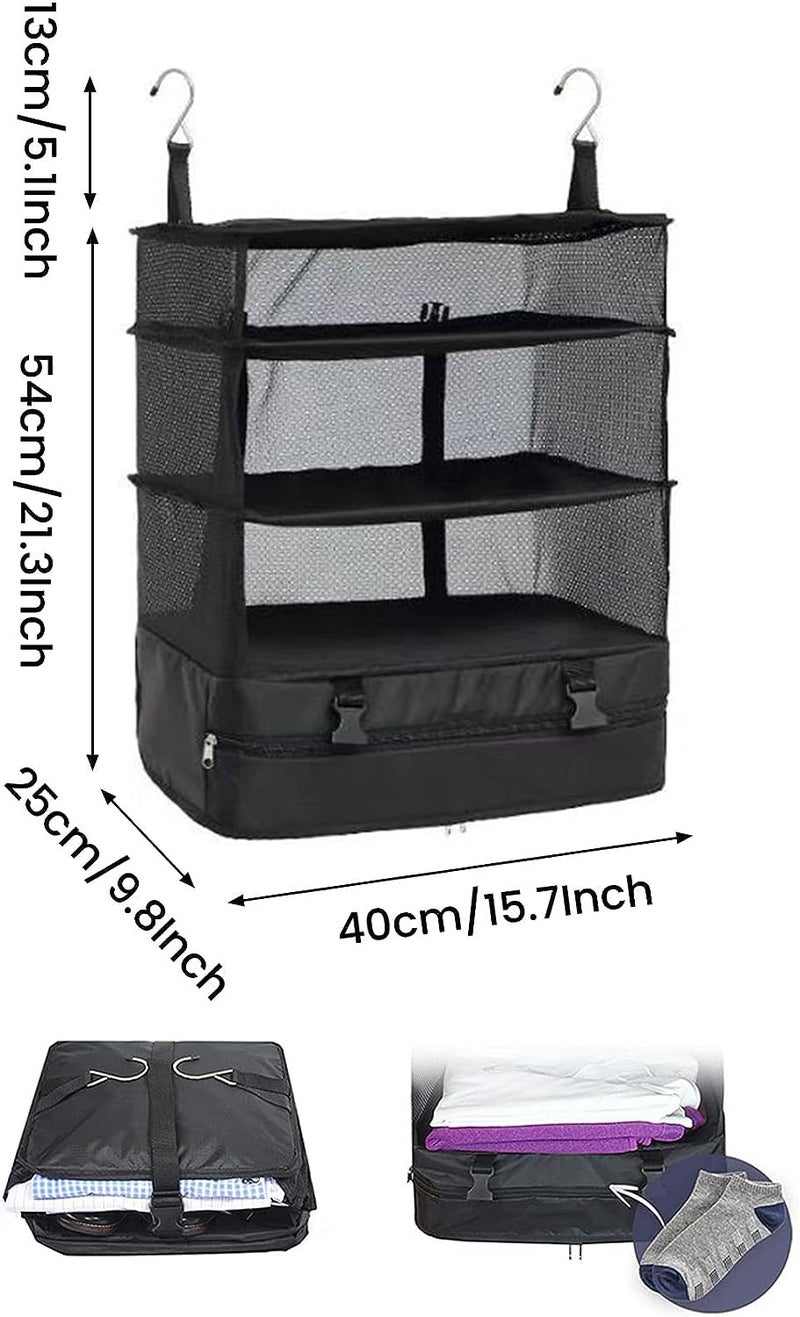 Ndola Portable Hanging Travel Shelves Packing Cubes For Suitcases Organizer Luggage Organizers, Carry On Closet, Black - Polyester, Clothing - Image 2