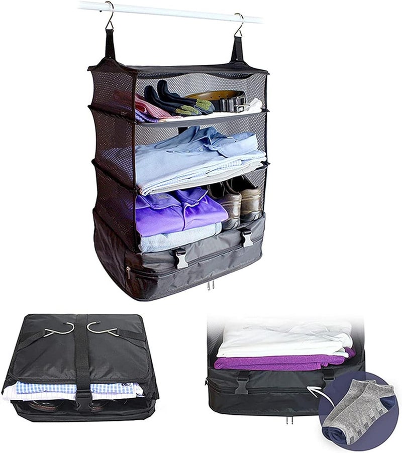 Ndola Portable Hanging Travel Shelves Packing Cubes For Suitcases Organizer Luggage Organizers, Carry On Closet, Black - Polyester, Clothing - Image 4