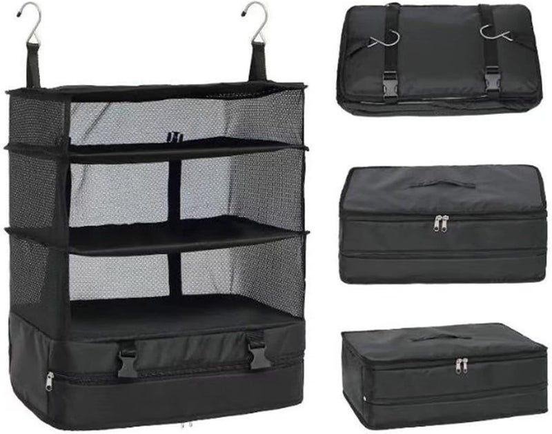 Ndola Portable Hanging Travel Shelves Packing Cubes For Suitcases Organizer Luggage Organizers, Carry On Closet, Black - Polyester, Clothing - Image 1