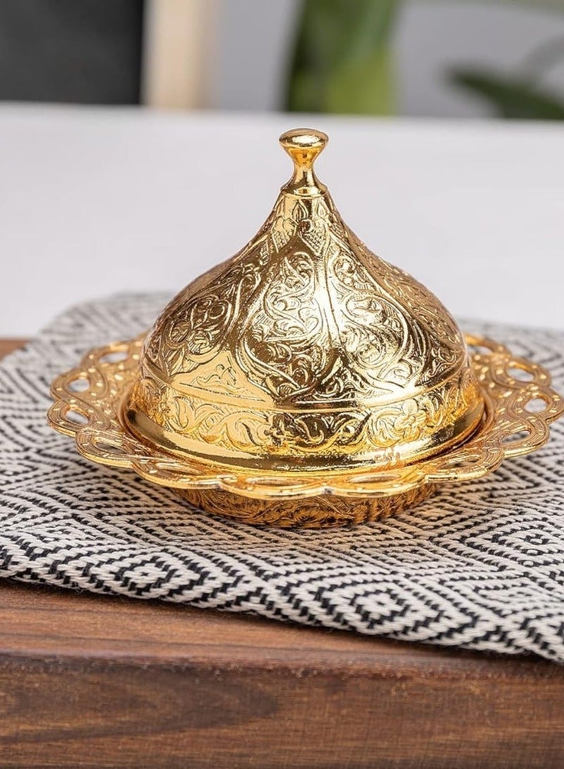 دودوليزا Lid & Serving Tray7:30 PMClaude responded: طقم فناجين قهوة تركية فاخر بغطاء زاماك ذهبي مزخرف وصينية تقديمطقم فناجين قهوة تركية فاخر بغطاء زاماك ذهبي مزخرف وصينية تقديم - مصنوع في تركيا - Image 5