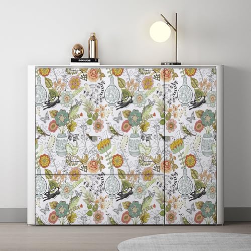 Abyssaly Animal Peel and Stick Wallpaper Boho, 17.7" x 118" Colorful Floral and Birds Contact Paper, Animals Vinyl Waterproof Self Adhesive Wall Paper for Furniture Shelf Drawer Cabinet Decor - Image 5