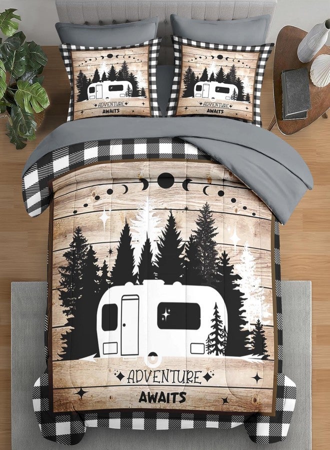 Pamnest Comforter Set Queen Size, Camper Rv Camping Car 7 Pcs Bedding for Kids and Adults, Truck Funny Grey Bed Sheet Sets with Fitted Sheet 2 Pillowcases & 2 Shams for Bedroom Bed Decor - Image 1