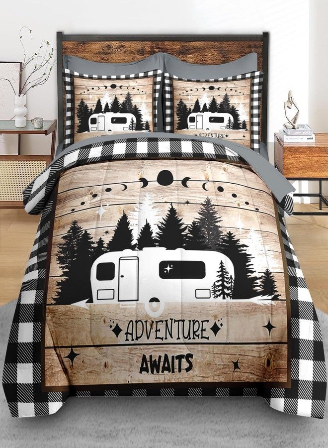 Pamnest Comforter Set Queen Size, Camper Rv Camping Car 7 Pcs Bedding for Kids and Adults, Truck Funny Grey Bed Sheet Sets with Fitted Sheet 2 Pillowcases & 2 Shams for Bedroom Bed Decor - Image 3