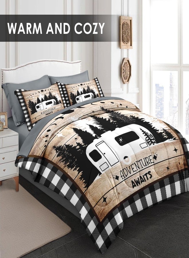 Pamnest Comforter Set Queen Size, Camper Rv Camping Car 7 Pcs Bedding for Kids and Adults, Truck Funny Grey Bed Sheet Sets with Fitted Sheet 2 Pillowcases & 2 Shams for Bedroom Bed Decor - Image 2