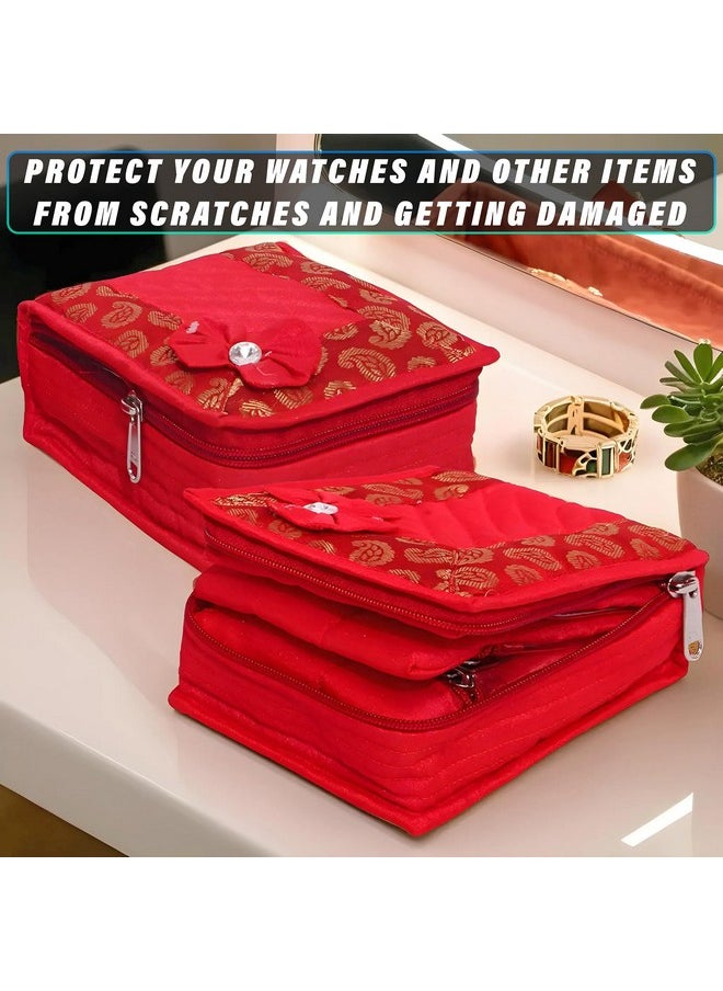 Kuber Industries Kuber Industries Portable Jewellery Organizer With 4 Tranasparent Pockets, Set of 2 (Red)-HS_38_KUBMART21225  - Image 4