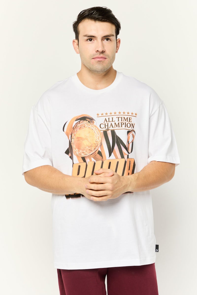 PUMA تي شيرتات رجالية بأكمام قصيرة ومريحة، خارجية، بيضاء - Image 1