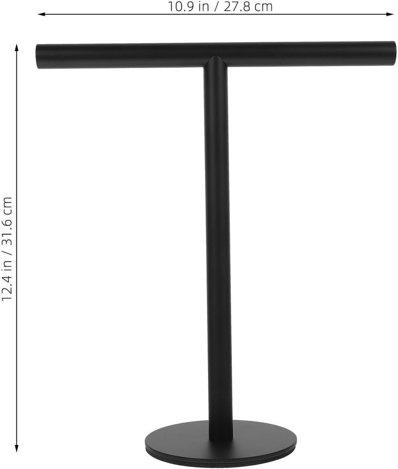 SOLUSTRE 304 Stainless Steel T-Shaped Vertical Towel Rack Round Base, Standing Hand Towel Holder for Bathroom and Kitchen Countertop, Black Finish - Image 2