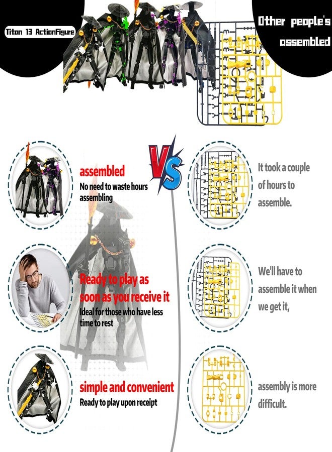 Binvin Assembly Completed Lucky 13 Action Figures, Titan 13 Action Figure,3D Printed T13 Action Figure Multi-Jointed Movable, Dummy Hand Painted Figure, Desktop Decorations Game Gifts, (A-Black White) - Image 2