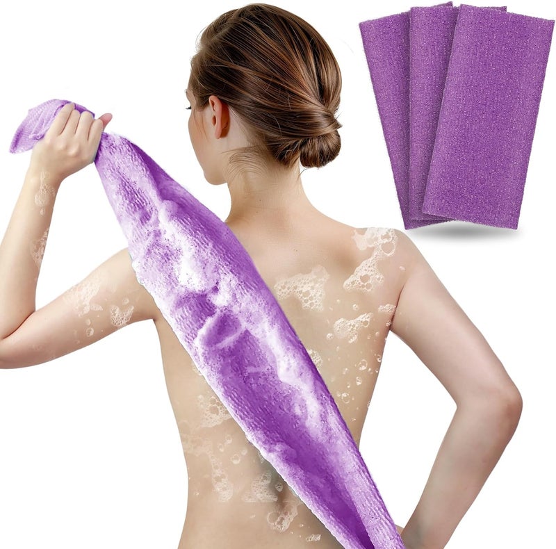 ARCH&M Exfoliating Towel for Body, Back, & Legs (3-Pack) | Korean Bath Scrub & Japanese Washcloth for Ingrown Hairs & Smooth Skin (Purple x 3) - Image 1
