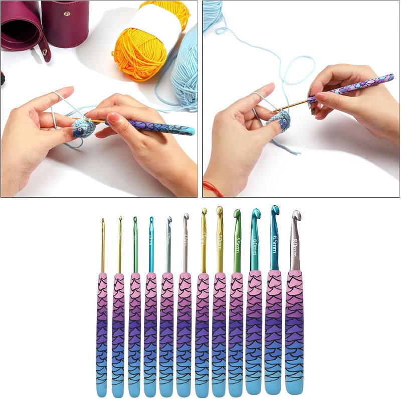 klarako Crochet Hooks Set, 9/12Pcs Multicolor Aluminum Crochet Hooks for Crocheting, Crochet Needles, Knitting Needles for Yarn Craft, 2.25 6.5/8mm  2.25 8.0mm Mermaid - Image 3