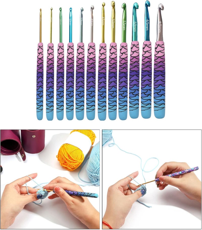 klarako Crochet Hooks Set, 9/12Pcs Multicolor Aluminum Crochet Hooks for Crocheting, Crochet Needles, Knitting Needles for Yarn Craft, 2.25 6.5/8mm  2.25 8.0mm Mermaid - Image 2