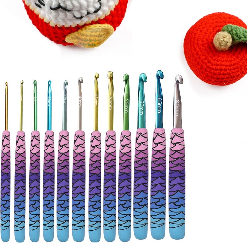 klarako Crochet Hooks Set, 9/12Pcs Multicolor Aluminum Crochet Hooks for Crocheting, Crochet Needles, Knitting Needles for Yarn Craft, 2.25 6.5/8mm  2.25 8.0mm Mermaid - Image 5