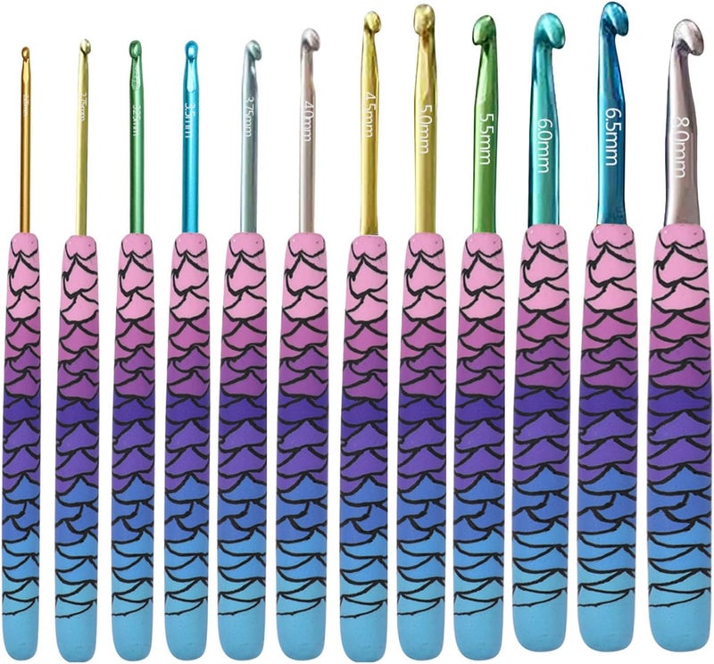 klarako Crochet Hooks Set, 9/12Pcs Multicolor Aluminum Crochet Hooks for Crocheting, Crochet Needles, Knitting Needles for Yarn Craft, 2.25 6.5/8mm  2.25 8.0mm Mermaid - Image 1