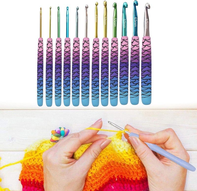 klarako Crochet Hooks Set, 9/12Pcs Multicolor Aluminum Crochet Hooks for Crocheting, Crochet Needles, Knitting Needles for Yarn Craft, 2.25 6.5/8mm  2.25 8.0mm Mermaid - Image 4